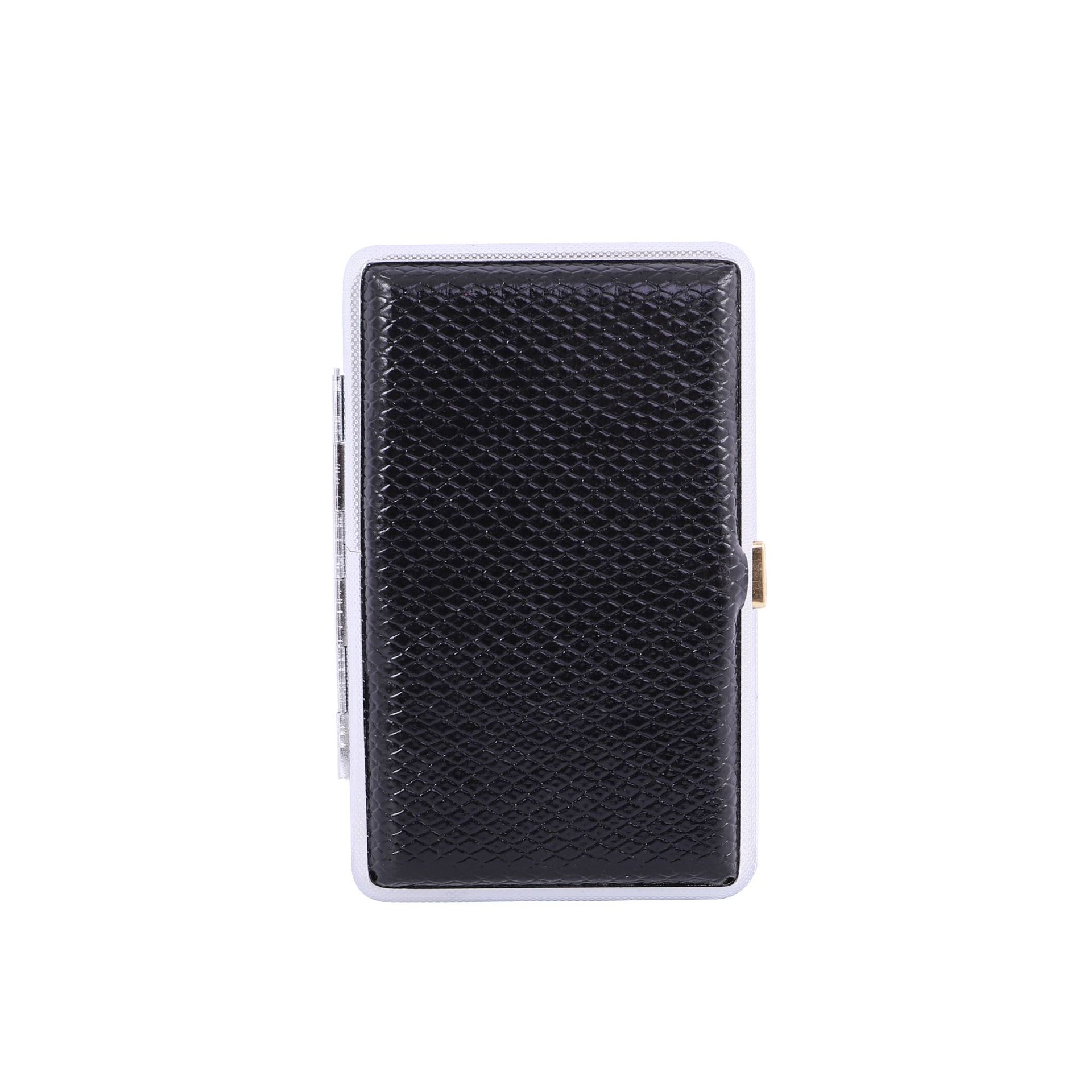 Smoking Pipes 16 Extended Women's Cigarette Case Portable Ultra Thin Black Leather Cigarette Case