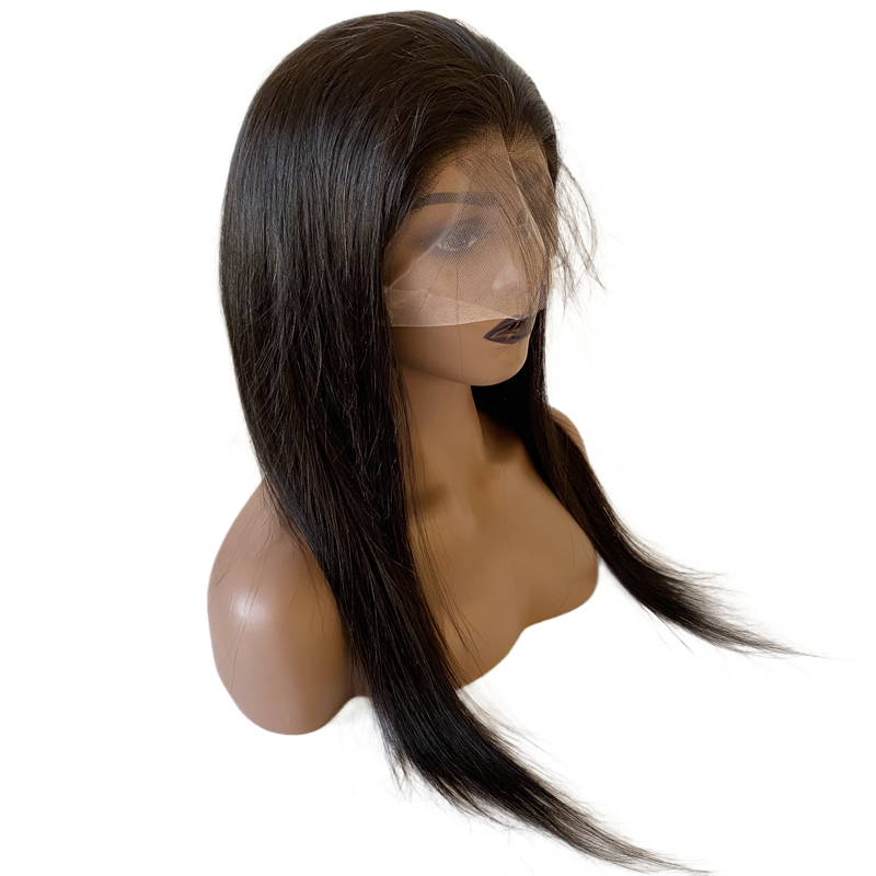 22 polegadas cabelo humano virgem peruano cor natural sedosa reta 180% densidade completa peruca de renda para mulher negra