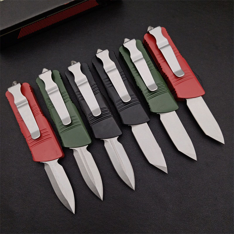 Högkvalitativ billig liten auto taktisk kniv D2 Stone Wash Blade Zn-Al Alloy Handle Outdoor EDC Pocket Knives With Nylon Bag