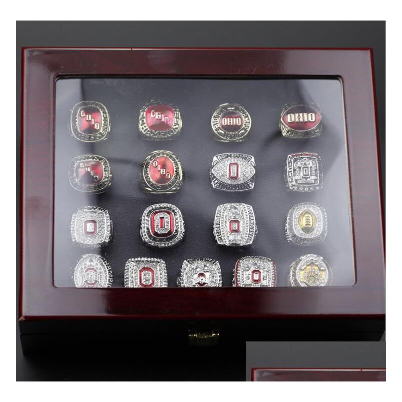 Ringar klusterringar 17 st Ohio State Buckeyes National Championship Ring Set Solid Men Fan Brithday Gift Wholesale Drop Deliver