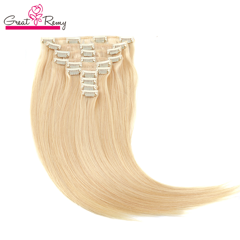 Klip w przedłużanie włosów ludzkie włosy Bleach Blondynka 14-30 cali Remy Hair Clip-In przedłużki Podwójne wątek Blonde Blonde Hair Exting For Women #613 160G 22CLIPS