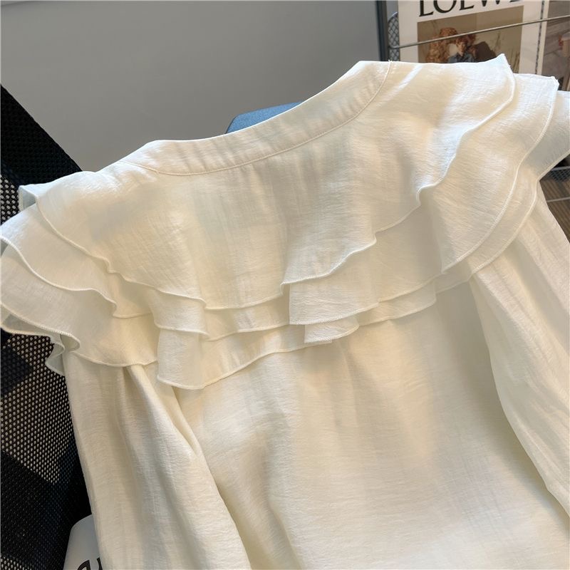 23-Lace Hollow Sandro Sq-u-are Neck Bubble Sleeve Shirt donna 2023 Nuovo design alla moda e popolare Top