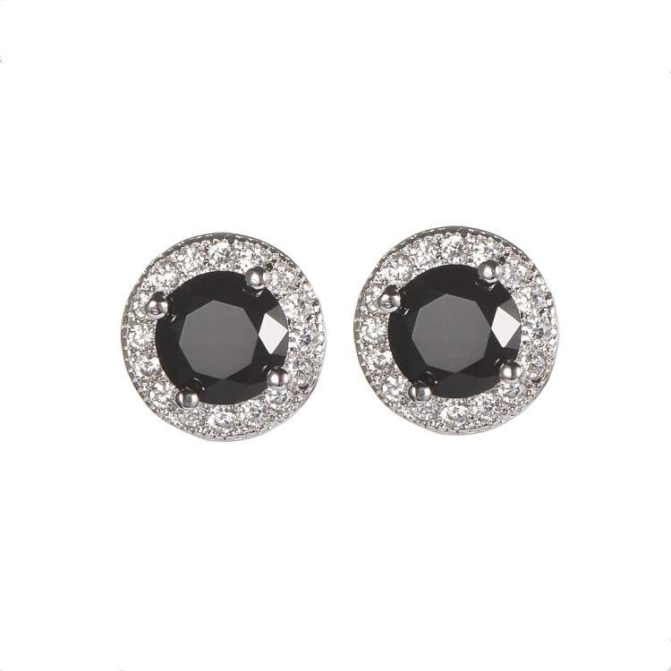 S925 Nuovi orecchini a bottone in argento uomo e donna Orecchini rotondi neri Orecchini trasparenti x a bottone dello stesso tipo