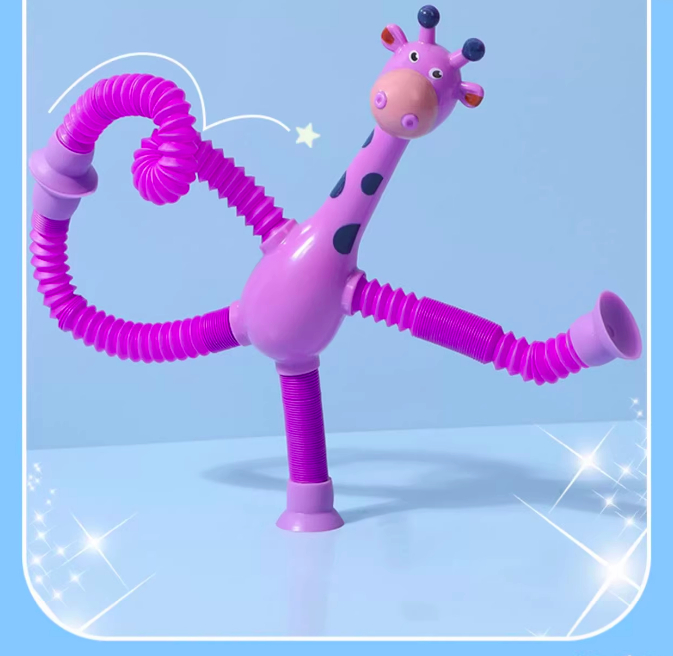 Suction cup giraffe ever-changing luminous cartoon telescopic children's baby educational parent-child interactive stretch tube decompression toy