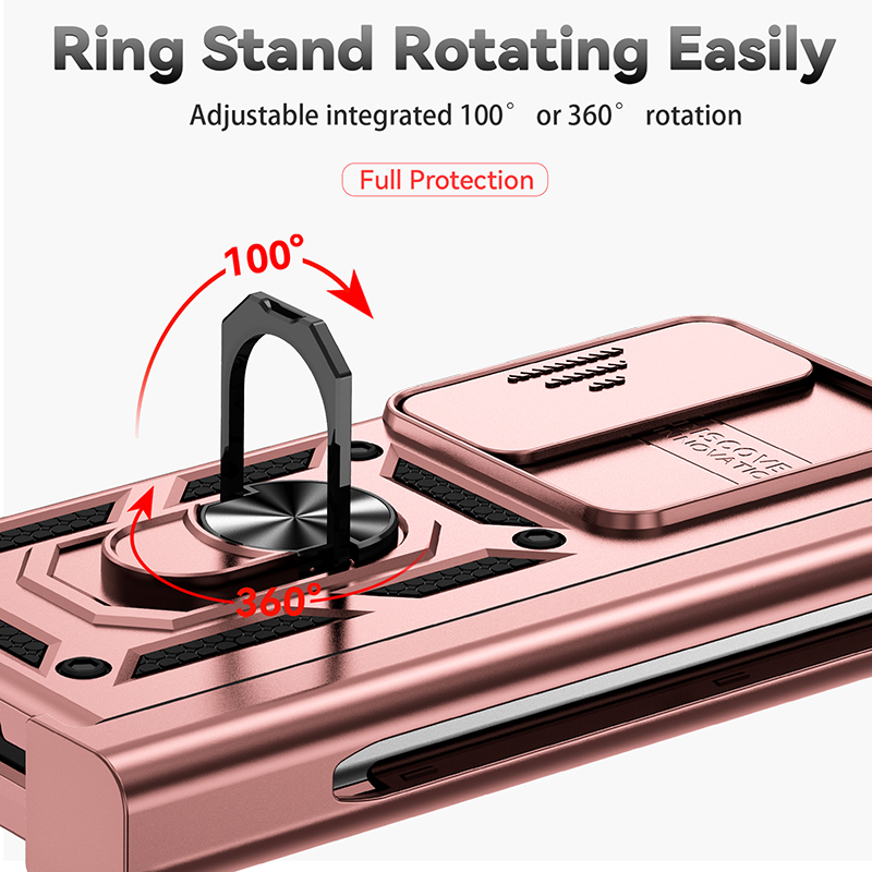 Samsung Galaxy Z Flip Fold 3 4 5 Armor Shockproof Magnetic Kickstand電話ケースシェルのスライドカメラデザイナー携帯電話ケース