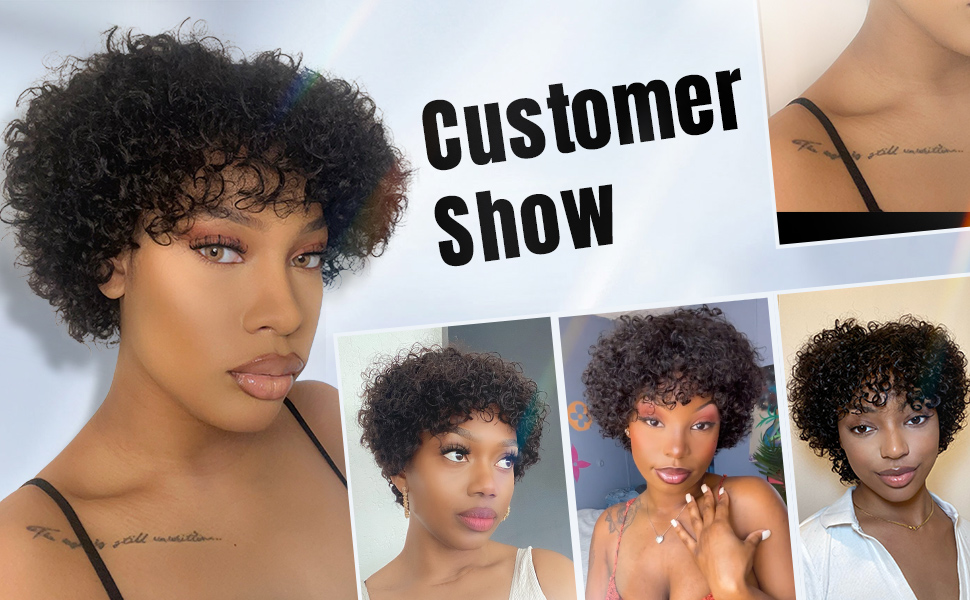 6 Inch Short Pixie Curly Bob Wig with Bangs Human Hair Bouncy Curl cheap Wig for Women 13x4 hd lace