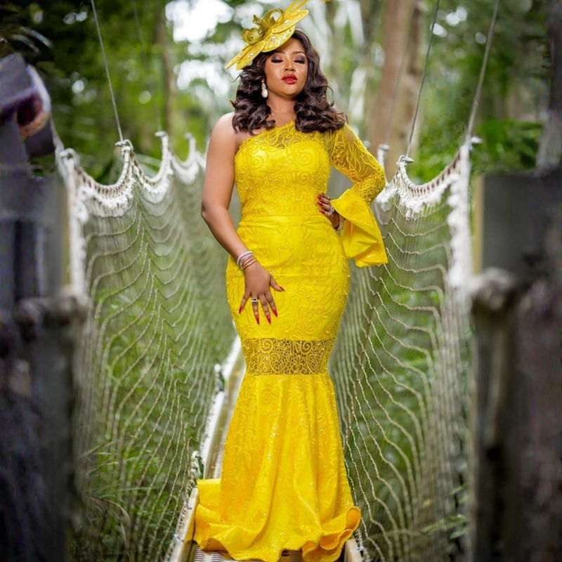 2023 Yellow One-Shoulder Aso Ebi Prom Gowns Sheath Evening Birthday Party Second Reception Dresses African Arabic Formal Dress African Engagement Gowns ST272