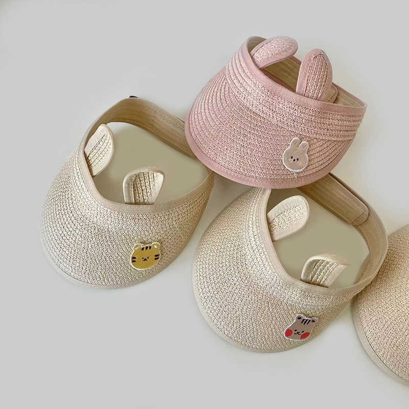 Sommer Stroh Baby Jungen Mädchen Kappe Cartoon Bär Leer Top Kinder Outdoor Strand Sonnenschirm Sonne Kinder Panama Hüte Caps P230424