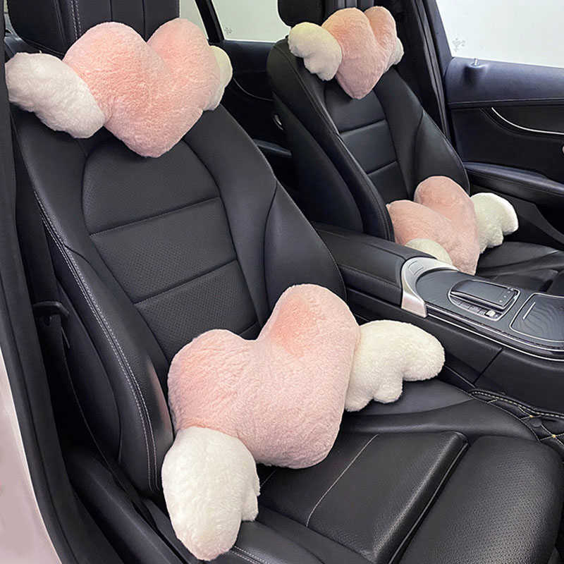 New Car Plush Neck Pillow Lumbar Support Cute Cartoon Love Wings Styling Auto Headrest Waist Back Cushion Car Accessories Interior