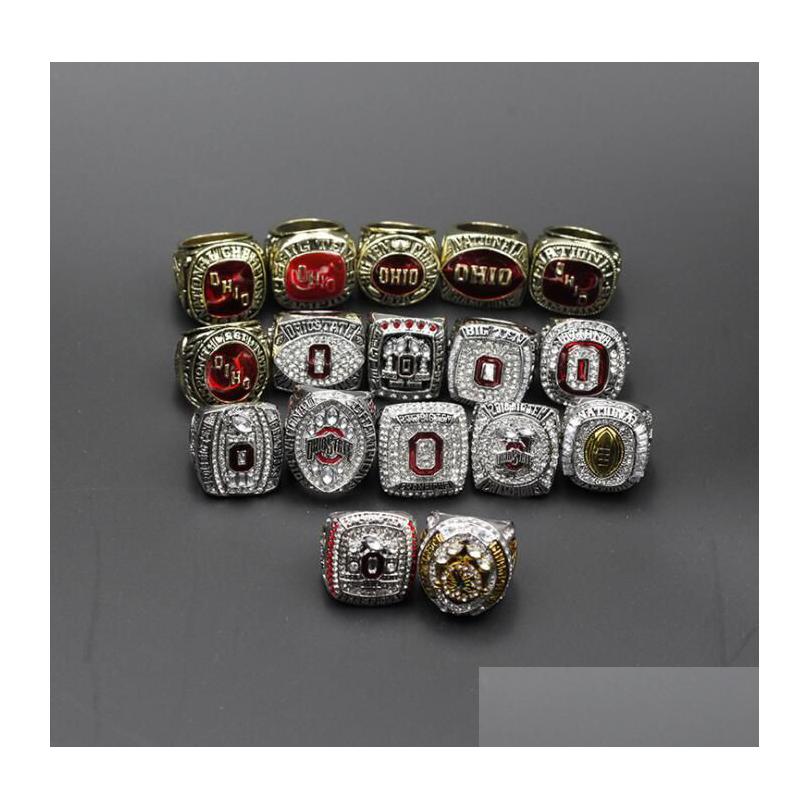 Klusterringar 17st Ohio State Buckeyes National Championship Ring Set Solid Men Fan Brithday Gift Wholesale Drop Delivery J DHRBK