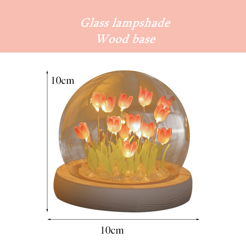 Tulip Night Light Furniture Decoration Simulation Bedroom Basé Lâmpada 9 a 20 Bulbos Globo de vidro crianças Caso de casal Amigos Presente Ornamento da mesa