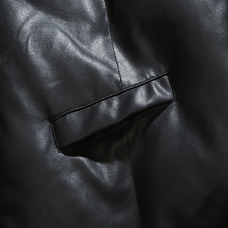 Designer Cotton Jacket Black Minimalist Heavyweight Stand Collar PU Leather Thickened Warm Down Jacket