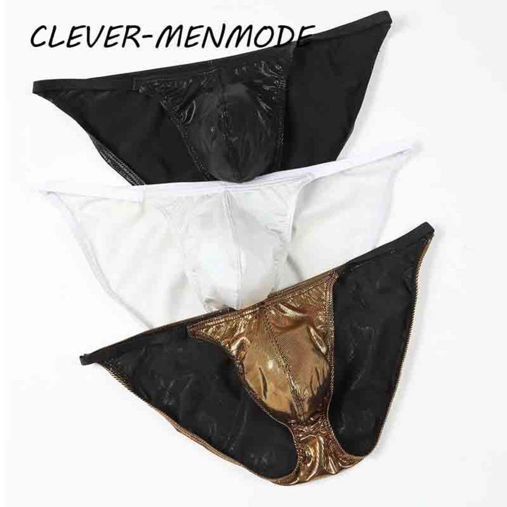 Men S Patent Low Rise High Split Briefs Pu Mini Bag G String Faux Faux Leather SeamlessErotic Panties