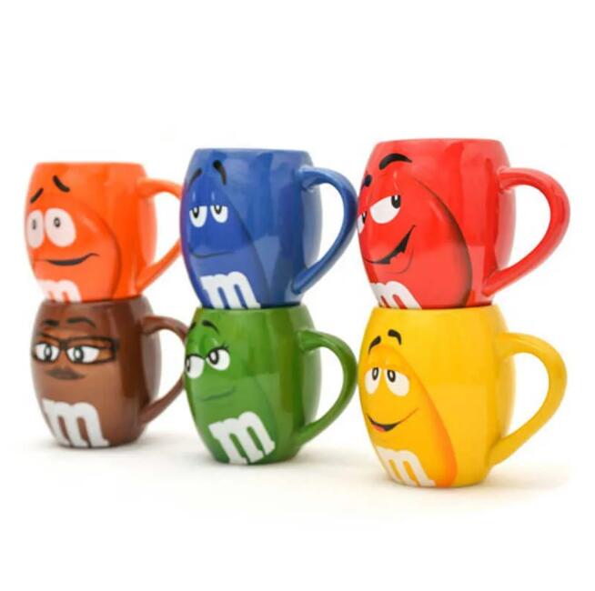 Top 600mL m&m Beans Coffee Mugs Tea Cups and Mugs Cartoon Cute Expression Mark Large Capacity Drinkware Christmas