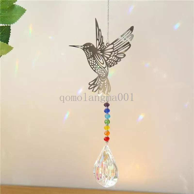 Folha de metal animal pingente de borboleta bola de cristal prisma coletor de sol faça você mesmo decoração de janela suspensa