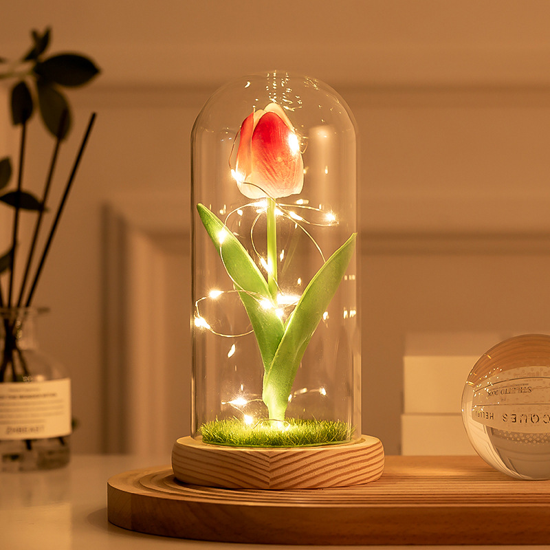 Night Light Forever Tulip Artificial Flowers Led String Verjaardagen geschenken voor vrouwen, voor moeder oma haar, unieke gepersonaliseerde verjaardag voor vrienden, zussen, vrouw