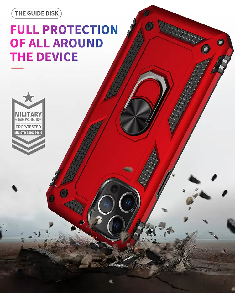 Armor Dual Layer Shockproof Phone Case für iPhone 14 13 12 11 Pro Max XR XS Max X 7 8 Plus Anti-Shock Ring Holder Kickstand Cover