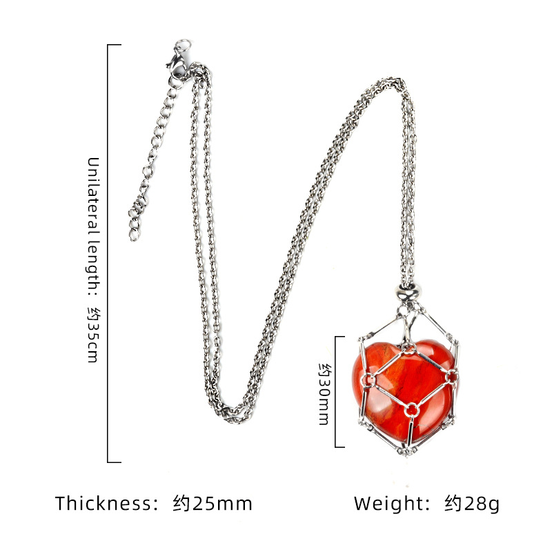 Designer Love Heart Stone Metal Chain Net Cage Holder Opal Rose Quartz Samla justerbara hängsmycken smycken