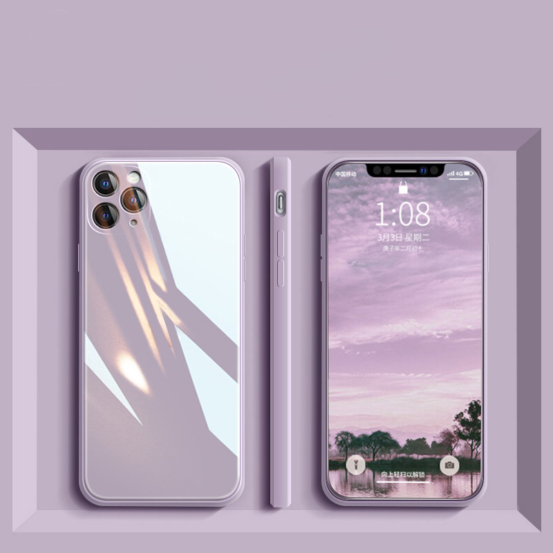 Funda de vidrio templado de silicona líquida cuadrada Original para iPhone 14 13 12 Mini 11 Pro XS Max XR X 7 8 Plus SE cubierta de parachoques a prueba de golpes