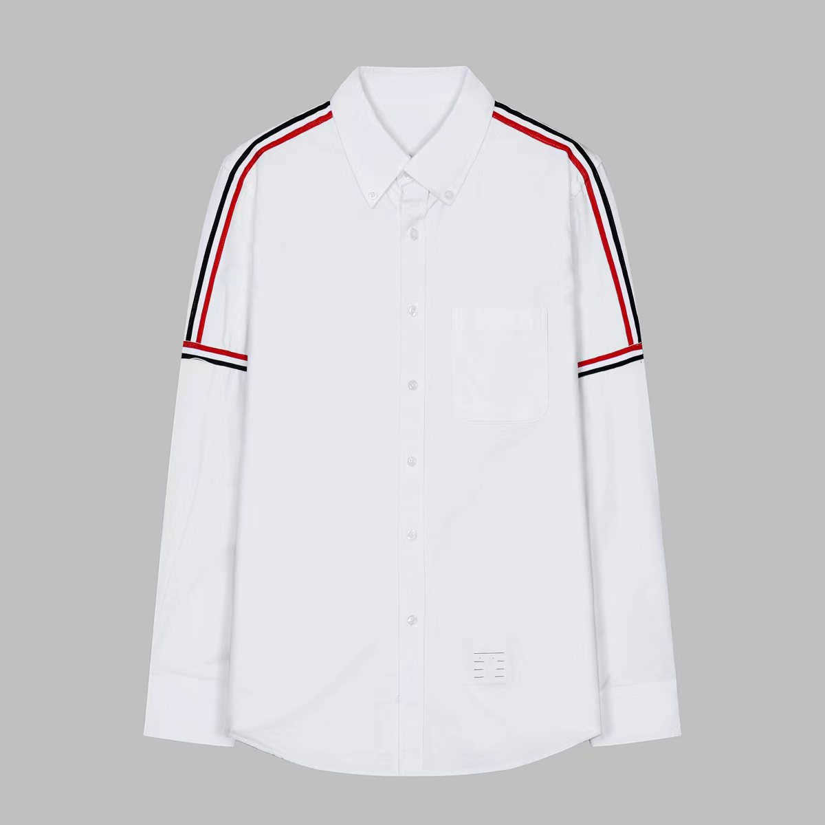 Luxury designer's new men's and women's short sleeved sportswear set Oxford Textile Casual Long Sleeve Double Shoulder Color Ribbon White Shirt Unisex