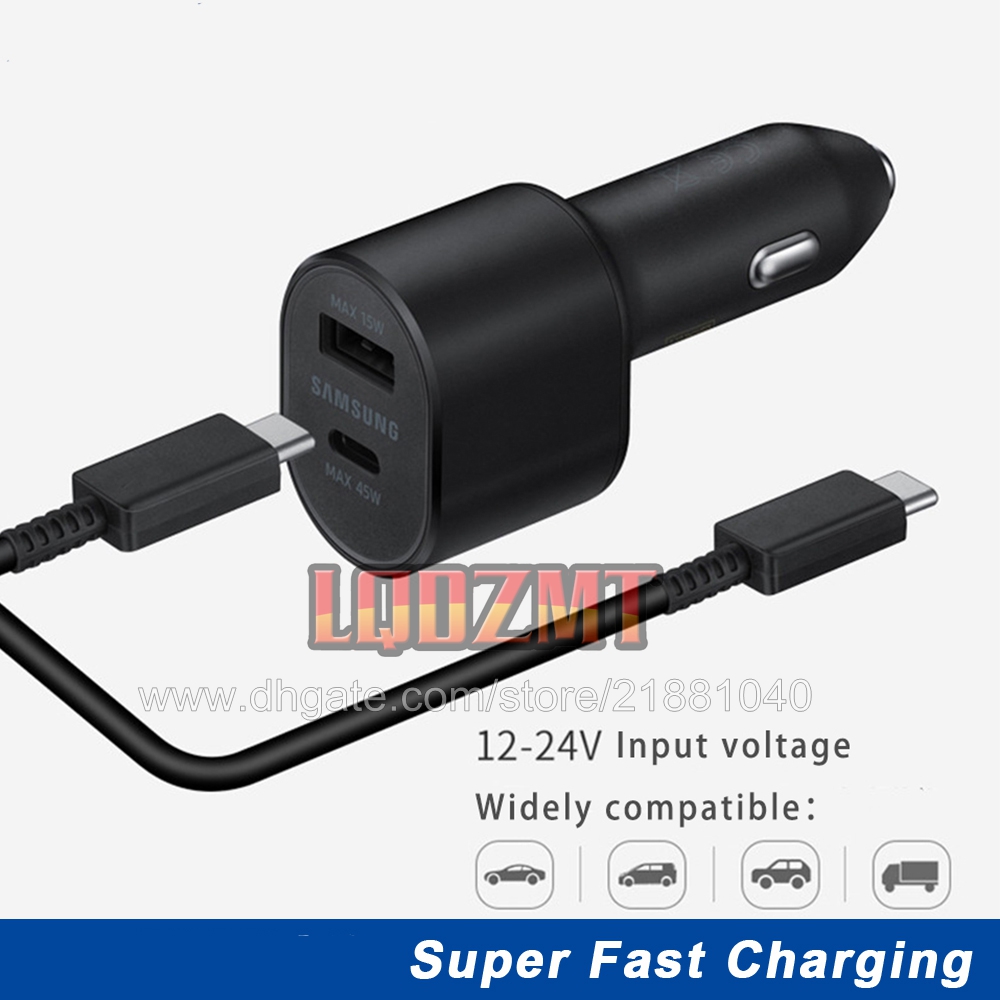 Dla Samsung 45W+15W Oryginalna metalowa ładowarka samochodowa QC4.0/3.0 USB Type-C PD Adaptacyjna szybka ładowarka do Galaxy S10 S21/22 Note20 A90 5G ładunek samochodowy Szybki ładunek bezpłatny statek