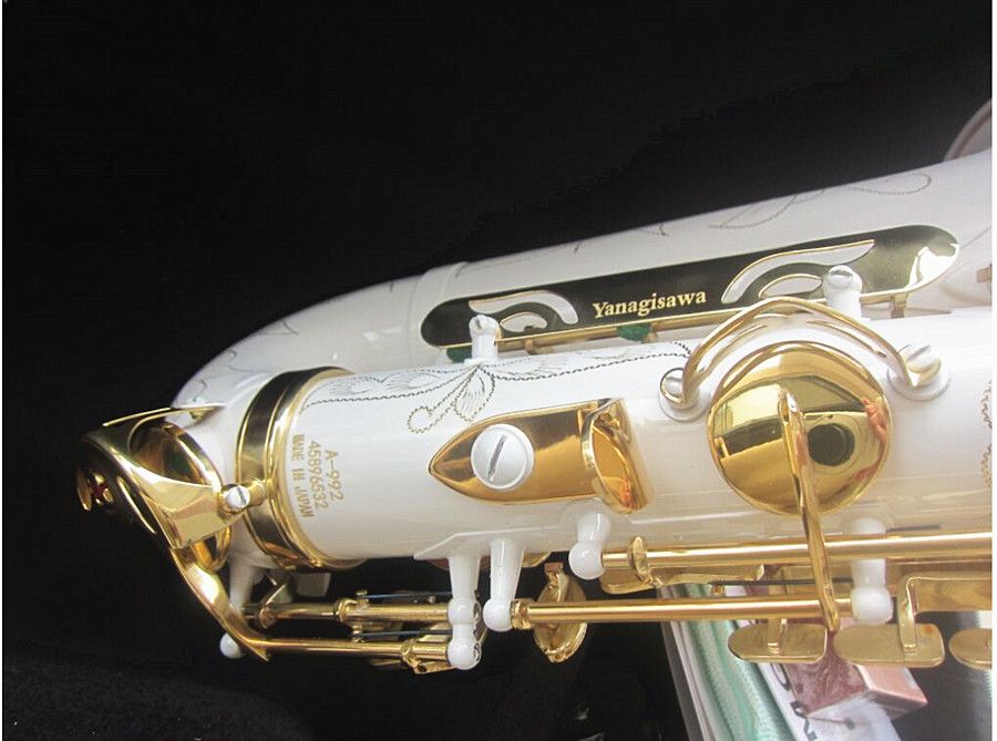 Top Brand New Sassofono contralto A-992 Chiave in oro bianco Sax Bocchino professionale Patch Pad Ance Bend Neck e custodia