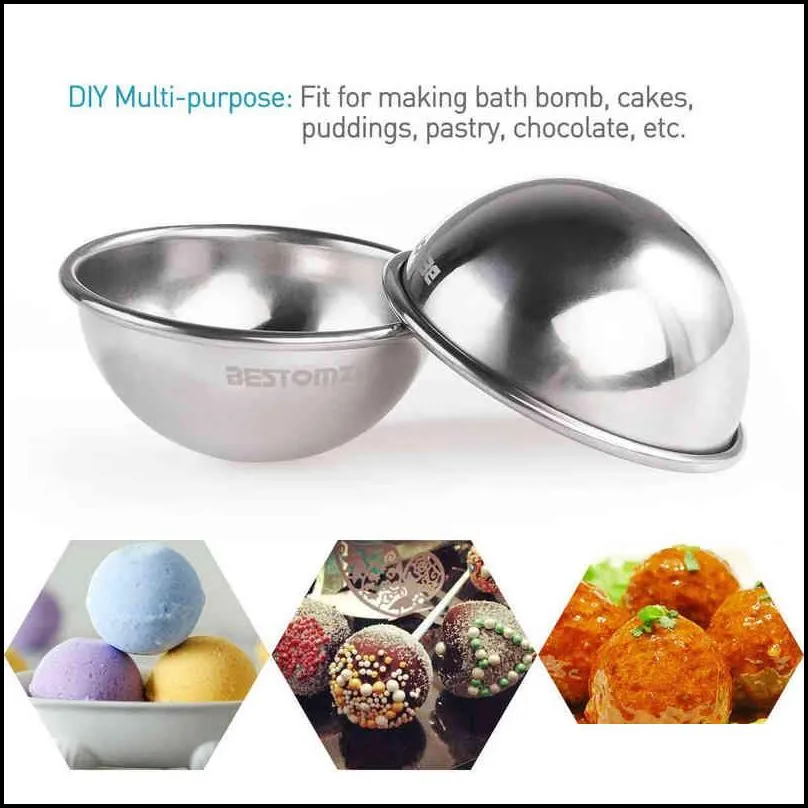 bestomz 8pcs stainless steel bath bomb mold diy make  bath bombs 6 5cm/ 7cm for crafting your own fizzles h220418