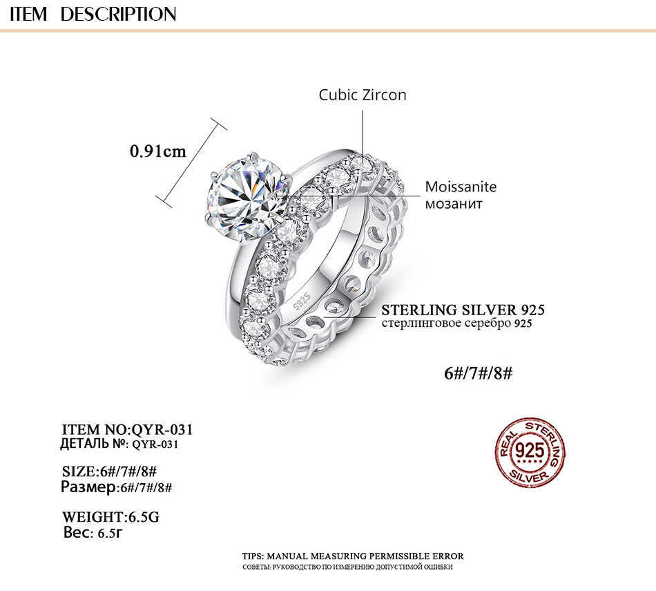 Mariage CZCITY 2ct VVS diamant Double ensemble S Sterling Sier bague de fiançailles pour les femmes mariée Moissanite anneaux bijoux