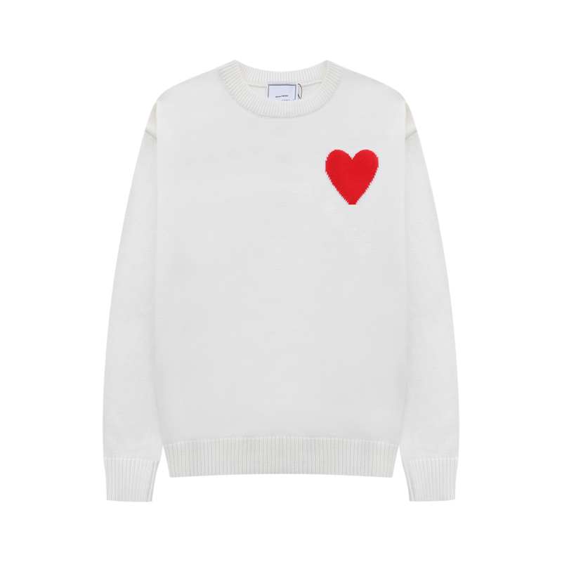 Designer Paris Fashion Red Heart Embroidered Wool Sweater Heart A Round Neck Oversize Pattern Design Unisex Color: Dark Green Blue Red Size: S-XL