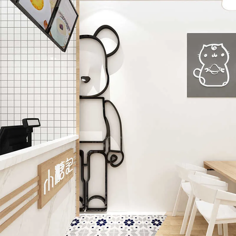 New Bearbrick Wall Sticker Acrylic Bear Brick Mirror Wall Sticker Cartoon Block Bear Bedroom Living Room Home Decor