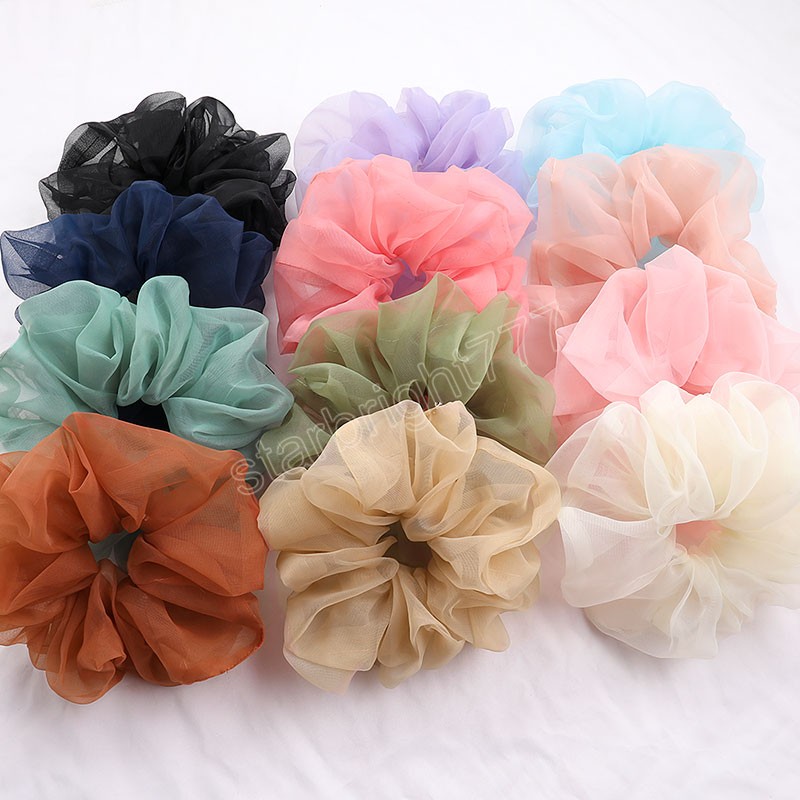 Mode scrunchie kvinnor hårband elegant färgglada stora tyll hår scrunchies flickor elastiska hårband hårtillbehör