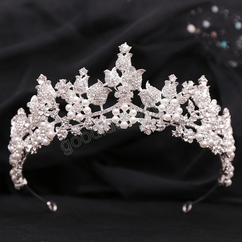 Элегантная розовая цветочный хрустал Tiara Crown Wedding Party Hair Jewelry Bridal невеста роскошная модная корона аксессуары для волос