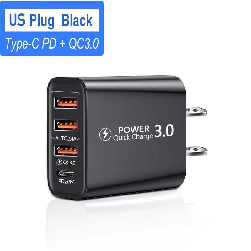 PD 20W QC3.0+2.4A 3 USB 포트 빠른 휴대 전화 충전기 미국 EU USB C 충전기 다중 여행 어댑터