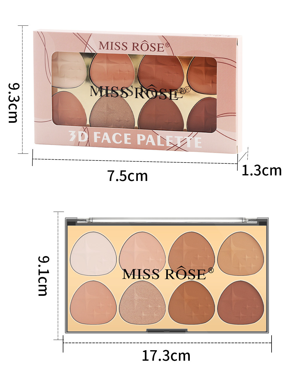 MISS ROSE 8-Farben-Rouge-Palette, Highlight-Rouge-Palette, Mattpuder, heller Schimmer, Gesichtskosmetik, Rouge-Kontur-Kit