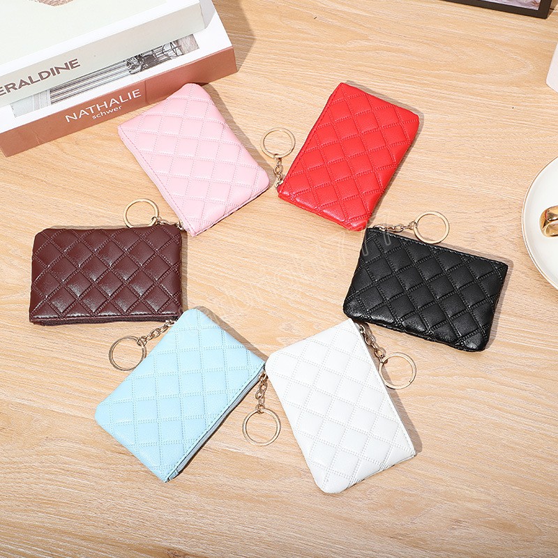 Padrão de diamante em relevo simples bolsas fofas para mulheres bolsas de moeda Mini zíper bolsa bolsa de cartões pequenos
