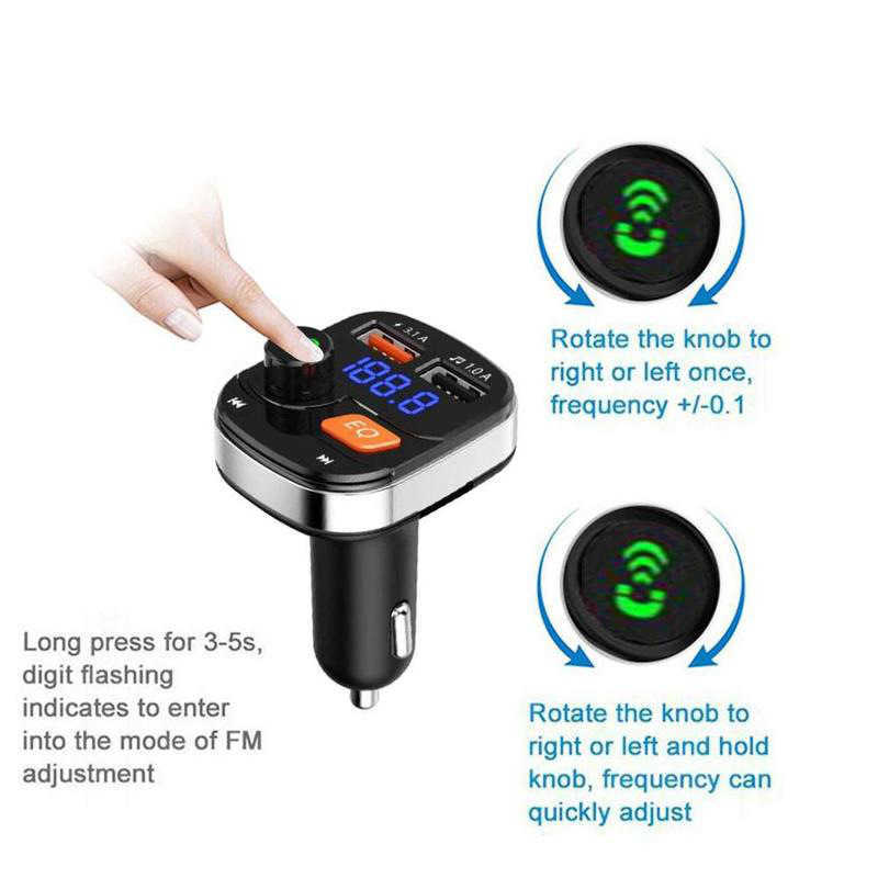 Elettronica auto Accendisigari auto Trasmettitore FM con 5.0 Bluetooth Dual USB Type-C Supporto ricarica rapida U Disk TF Card 