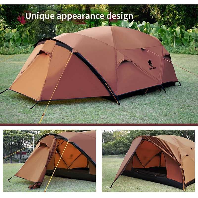 Tentes et abris Tente tunnel 4-6personnes poteau en aluminium double couche imperméable coupe-vent en plein air camping familial randonnée grand espace équipement de barbecue