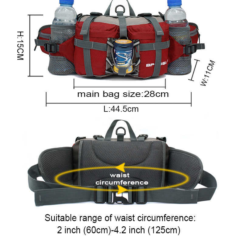 Backpacking Packs Running Bags Outdoor Fanny Pack Vandring Camping Cykling Vattentät midjepaket 2 Vattenflaskhållare Sportväska för kvinnor Män Black W0425