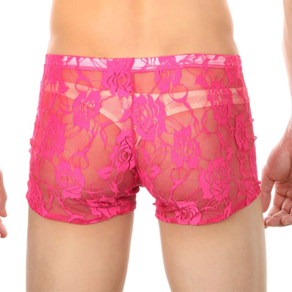 Cuecas boxer transparentes masculinas, cuecas transparentes de renda, lingerie respirável, calcinha erótica sissy, mini biquíni