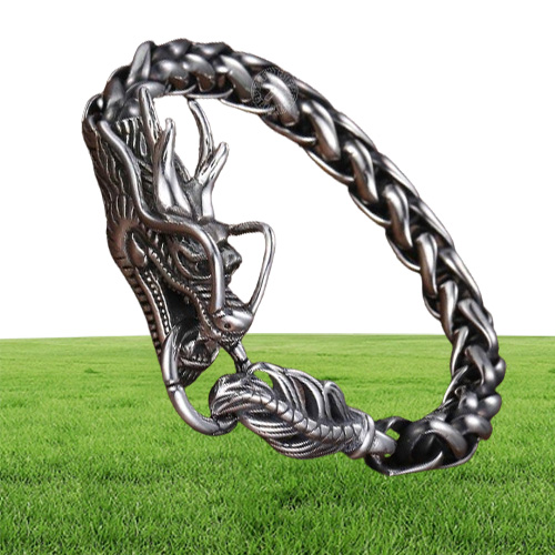 Davieslee Dragon Head Men039s Pulsera masculina de acero inoxidable 316L Cadena de eslabones de trigo Joyería punk 9 mm 215 cm DLHB450 21067626205