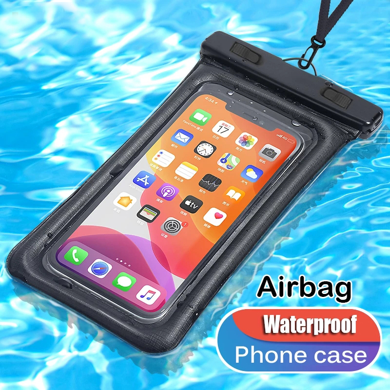 Airbag flutuante universal caixas à prova d'água para iPhone 14 13 12 11 XR XS Samsung Telefone transparente transparente bolsa nadada Tampa de bolsa seca