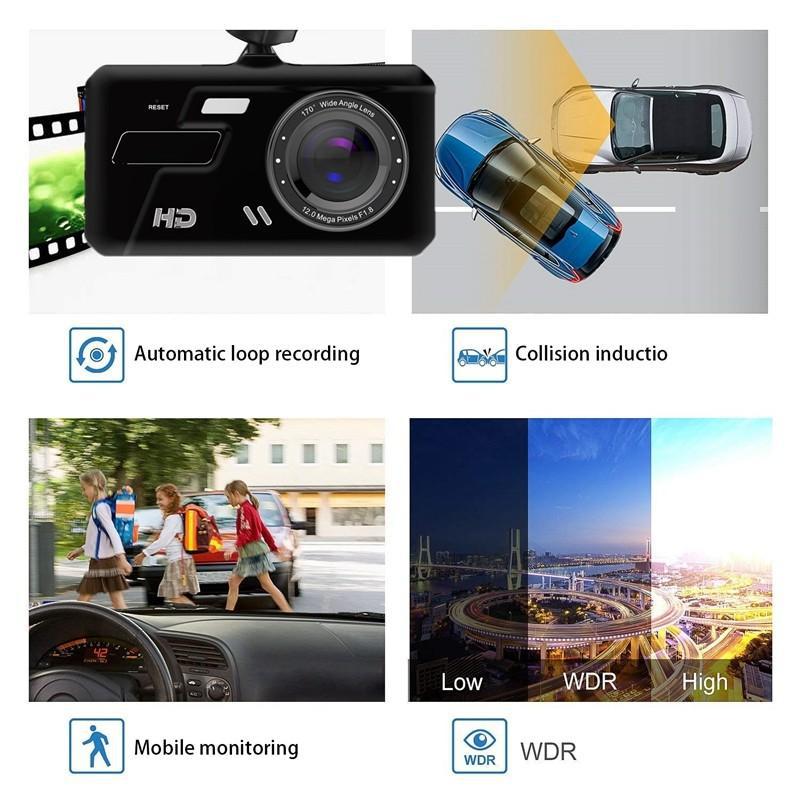 BT200 4 Inch IPS Touch Screen Dash Cam 1080P Car DVR Dual Lens Dash Camera Dashcam Wide Angle Video Recorder Rear Camera Night Vision