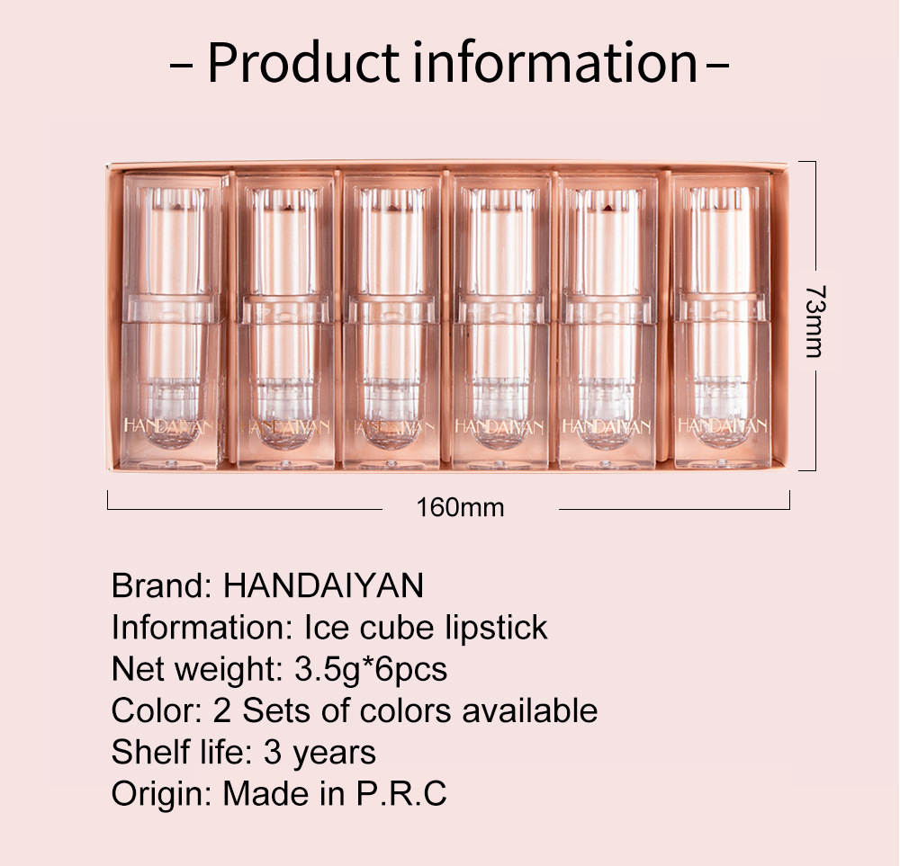 Handaiya kristall fyrkantig rör läppstift liten isbit matt läppstift set 6 st sammet långvarig professionell rörläppsmakeup