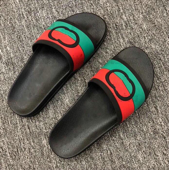 Designer Rubber Slipper 655265 Interlocking G slide sandal For Men Women's Green Red striped Flat Sandals Italy Luxurys Summe290j