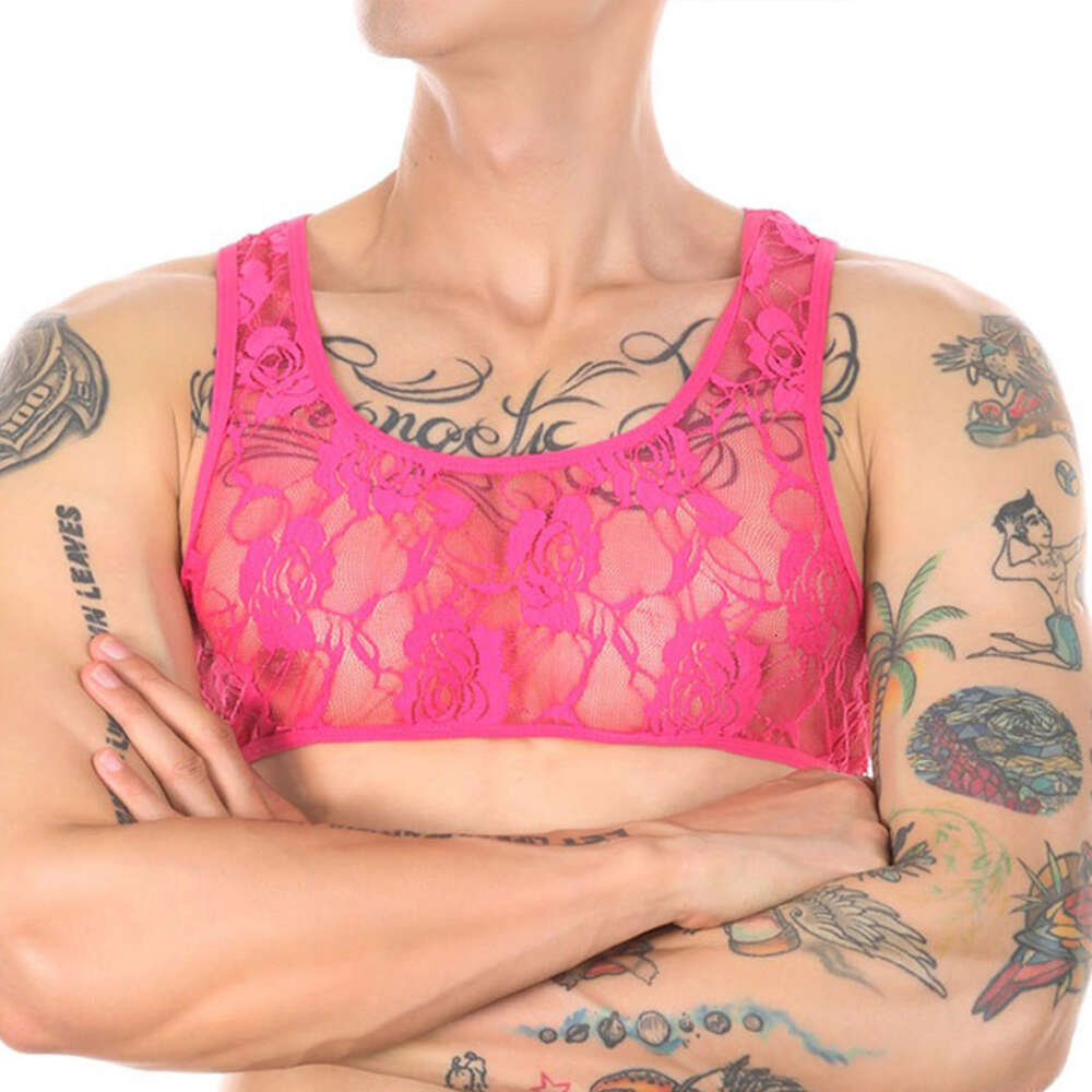 Soutien-gorge porno Transparent en dentelle pour hommes, haut court Transparent, respirant, tenue érotique, Bikini Sissy Miin