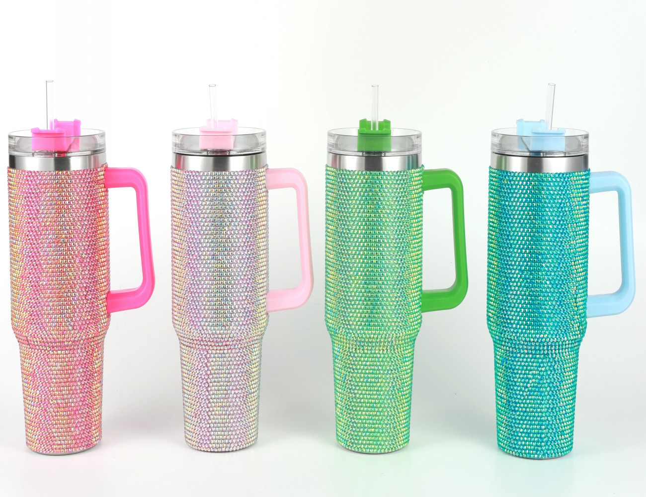 40oz Diamond Tumblers Cups With Handle Lids and Straw Stainless Steel Insulated Tumblers Bling bling Car Travel Mugs Termos Water Bottles 0425 FY5717