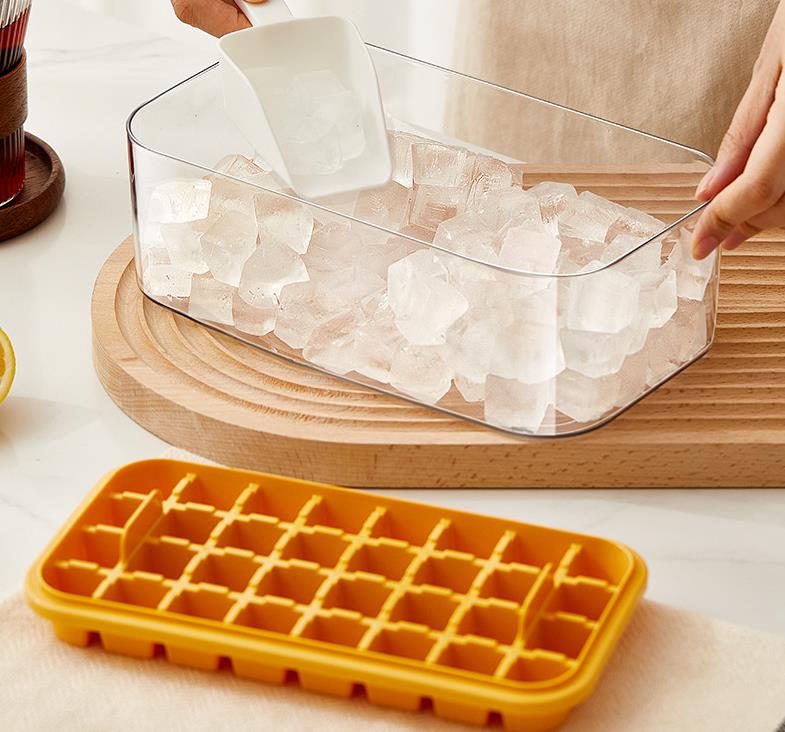 One-button Press Type Ice Cube Maker Mold Ice Storage Boxes with Lid Ice Tray Coffee Beer DIY Household Kitchen Bar Accessories