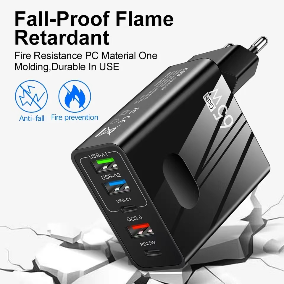 5 Ports 65W GaN Fast Charger PD USB Type C Phone Chargers Power Adapter For Samsung S22 S21 Xiaomi Tablet QC3.0 Quick Charge Wall Charger