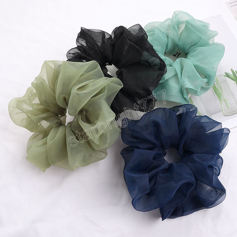 Mode scrunchie kvinnor hårband elegant färgglada stora tyll hår scrunchies flickor elastiska hårband hårtillbehör