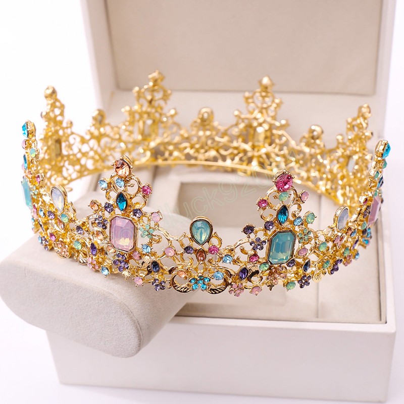 Vintage Crystal Tiara For Women Girls Birthday Gift Multicolor Bridal Bride Crown Hair Dress Accessories